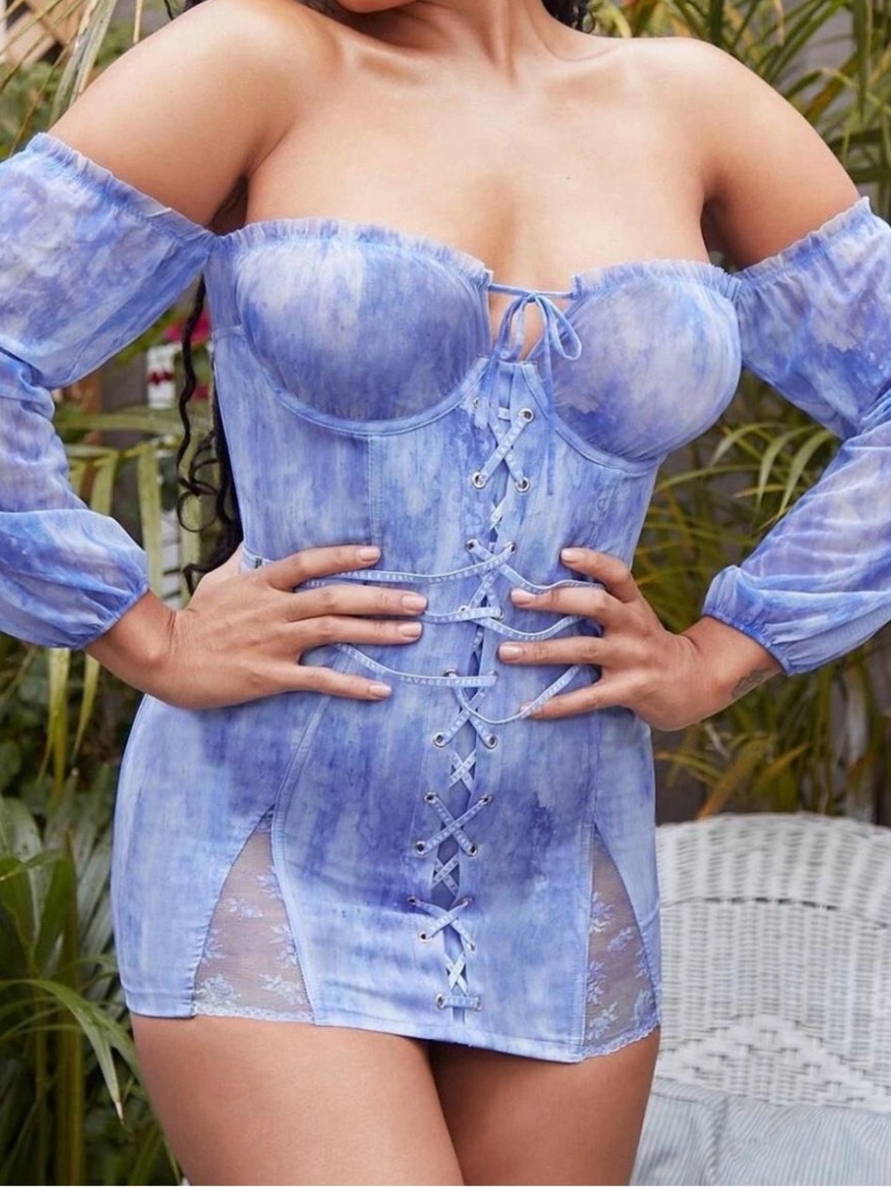 Savage X Fenty Lavender Off-Shoulder Lace-Up Bustier Tunic